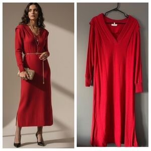 Holt Renfrew Size 12 Acrylic Sweater Midi Dress Red Vintage Quiet Luxury